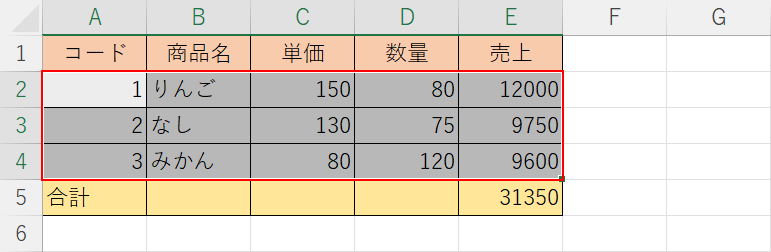 セルを範囲選択する