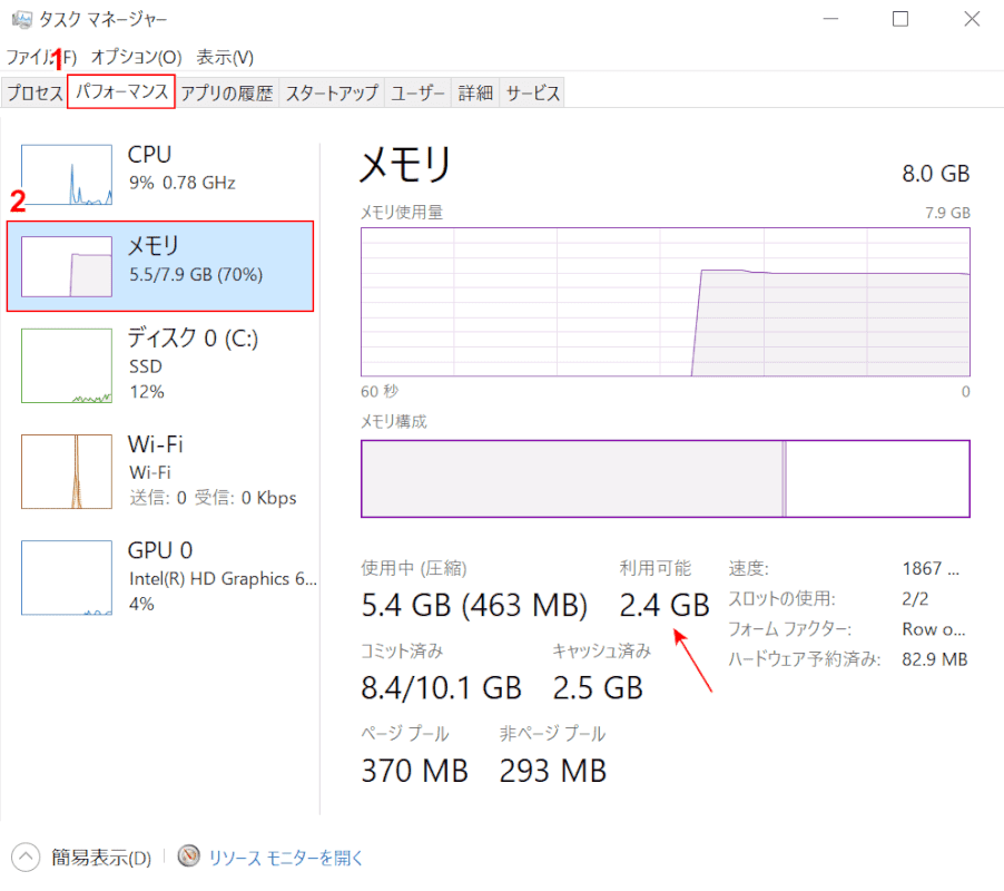 メモリの使用率を調べる