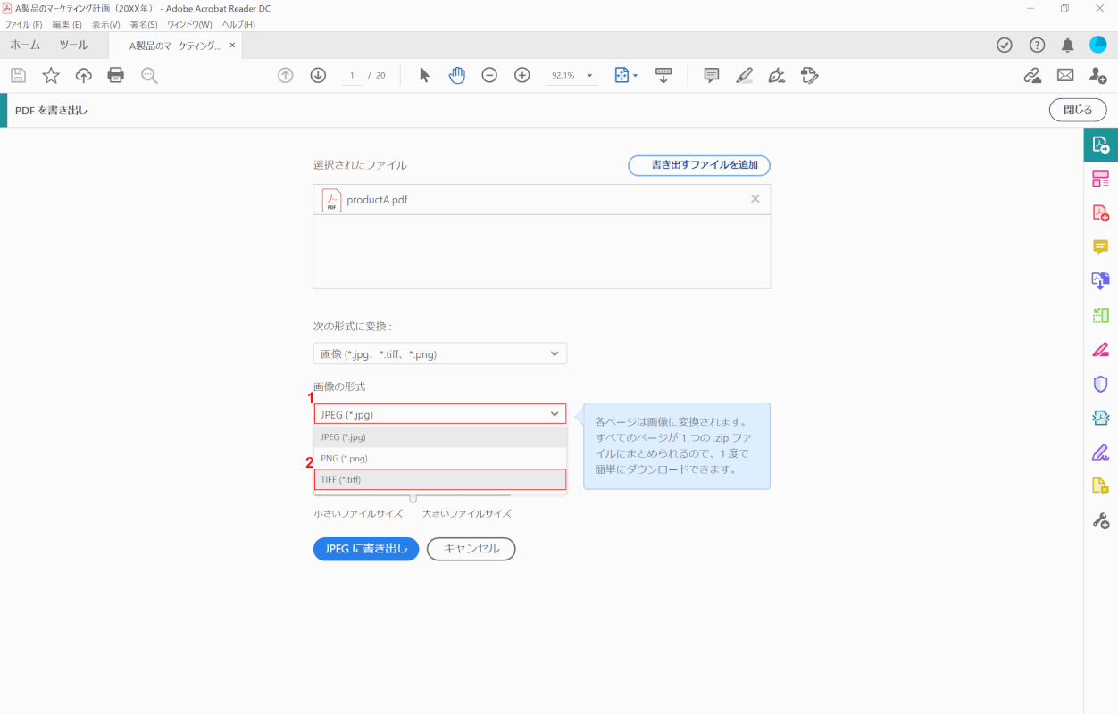画像形式の選択