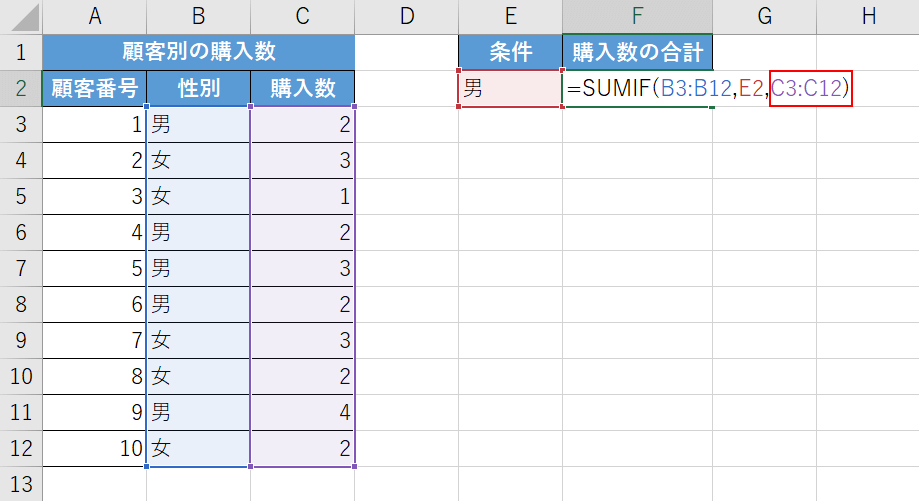 合計範囲の引数を設定する