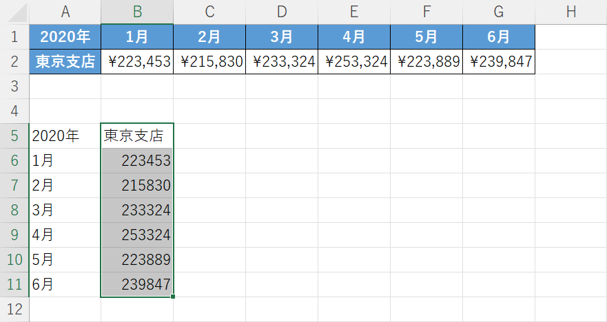 横の表を縦の表に入れ替えられる