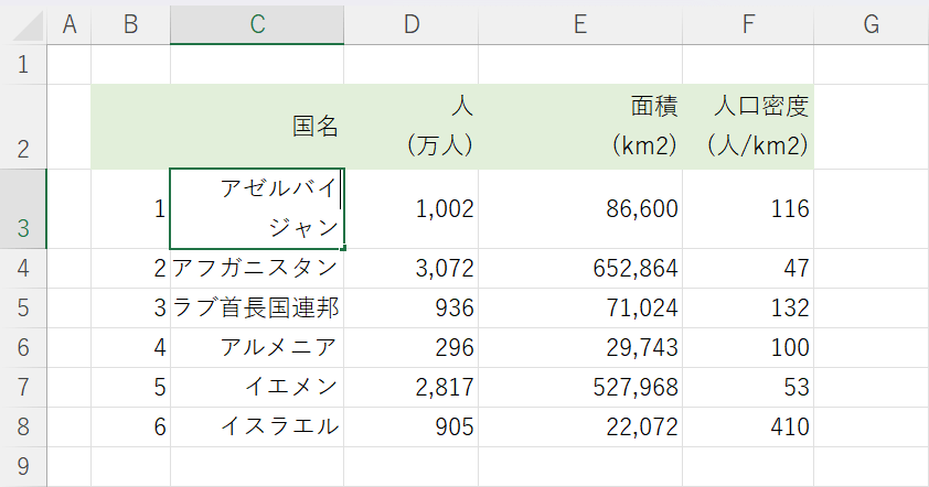 セル内改行する