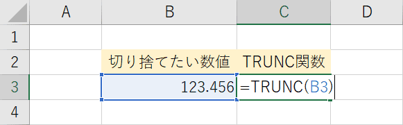TRUNC関数の入力