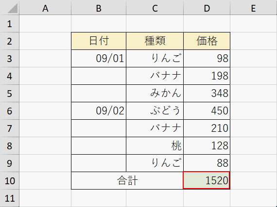 SUM関数の計算結果