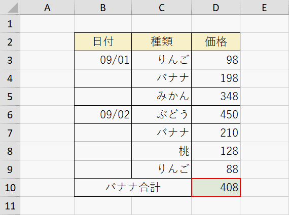SUMIF関数の計算結果