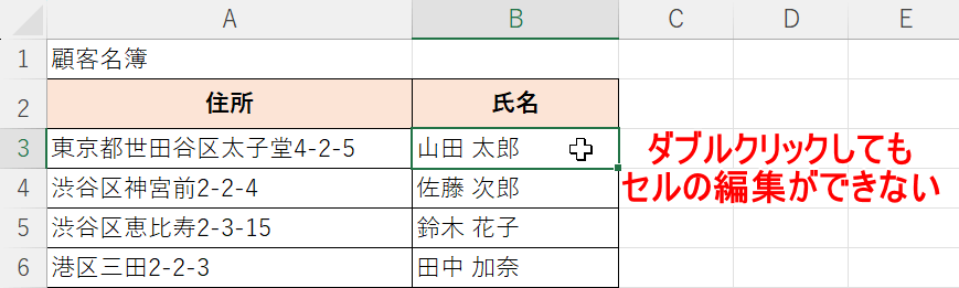 セルの編集ができない