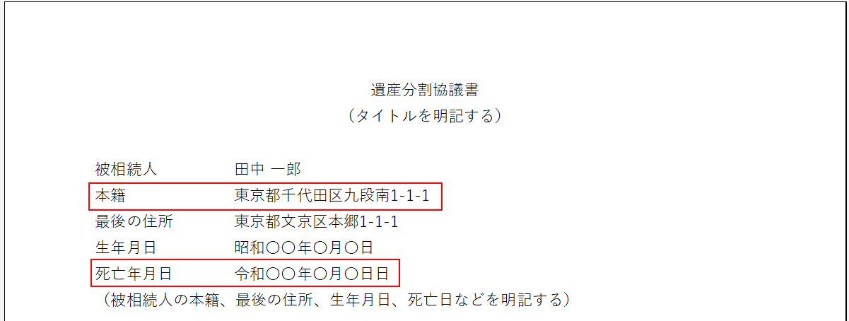 本籍や死亡年月日を記載する