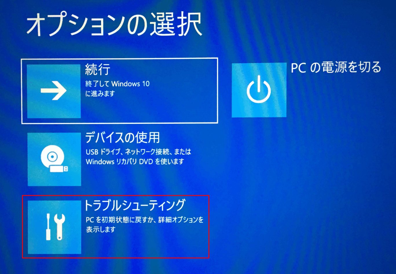オプションの選択