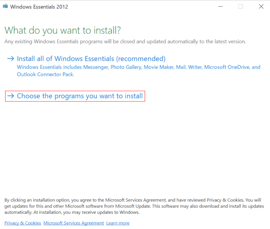 Choose the programs you want to installを選択する