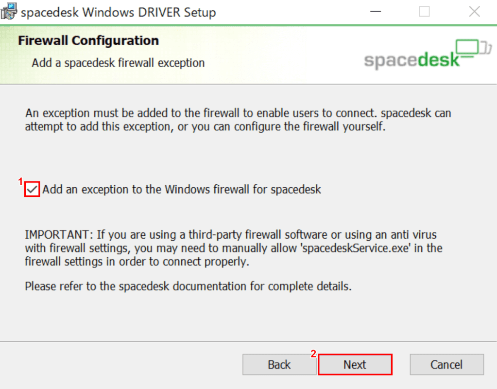 spacedesk、ファイアウォールの許可