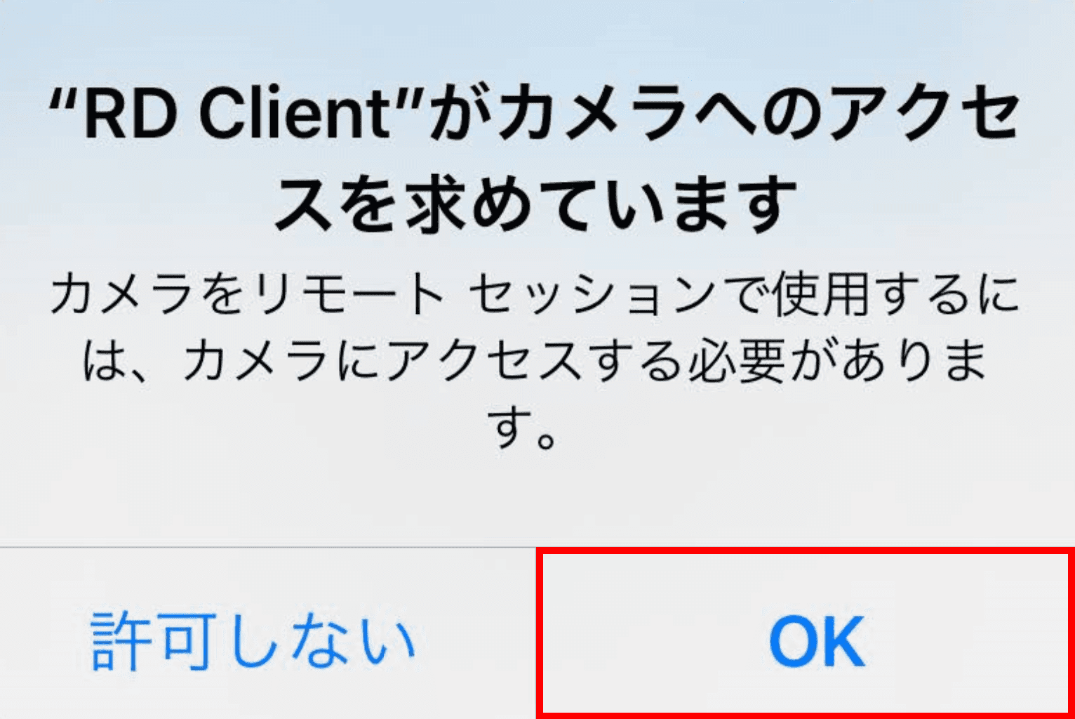 RD Client がカメラへのアクセスを求めています