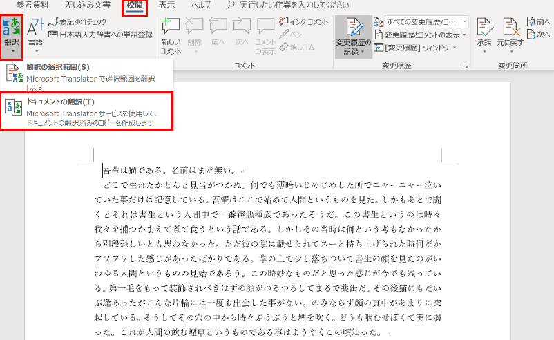 文書の翻訳言語の設定